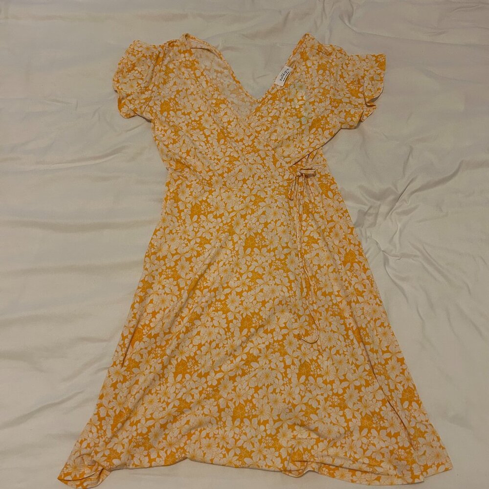 NWT Stitch Fix Kaileigh Kaela Faux Wrap Knit Dress Floral Orange Medium